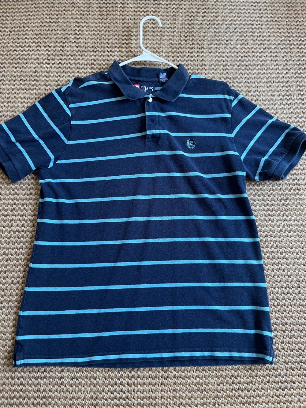 Chaps Men’s Navy with Light Blue Striped Polo
